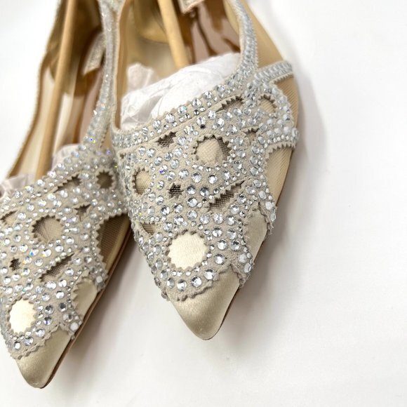Badgley Mischka BHLDN Size 11 Gigi Pointed Toe Jeweled Ivory Ballet Flats Shoes - Picture 5 of 13